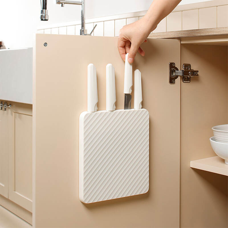 Bộ dao 5 món LocknLock gồm 4 dao, 1 khối đỡ dao dán tường bằng PP - Màu Ivory - CKK307S5, , large image number null